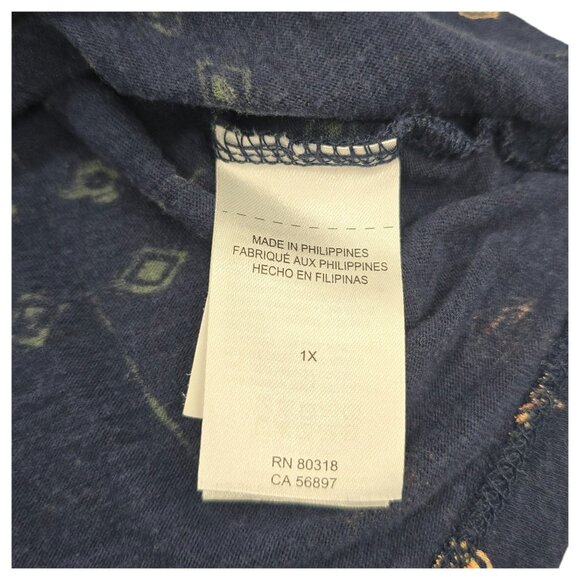 LUCKY BRAND Women's 1X Navy Blue Persian Carpet Rug Boho Lightweight Graphic Tee - Picture 9 of 15